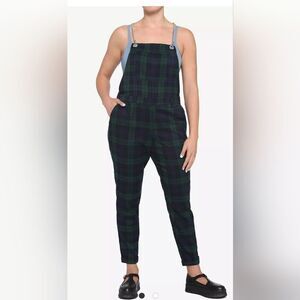 Hot Topic Blue and Green Plaid Straight Leg Chain Overalls Plus Size